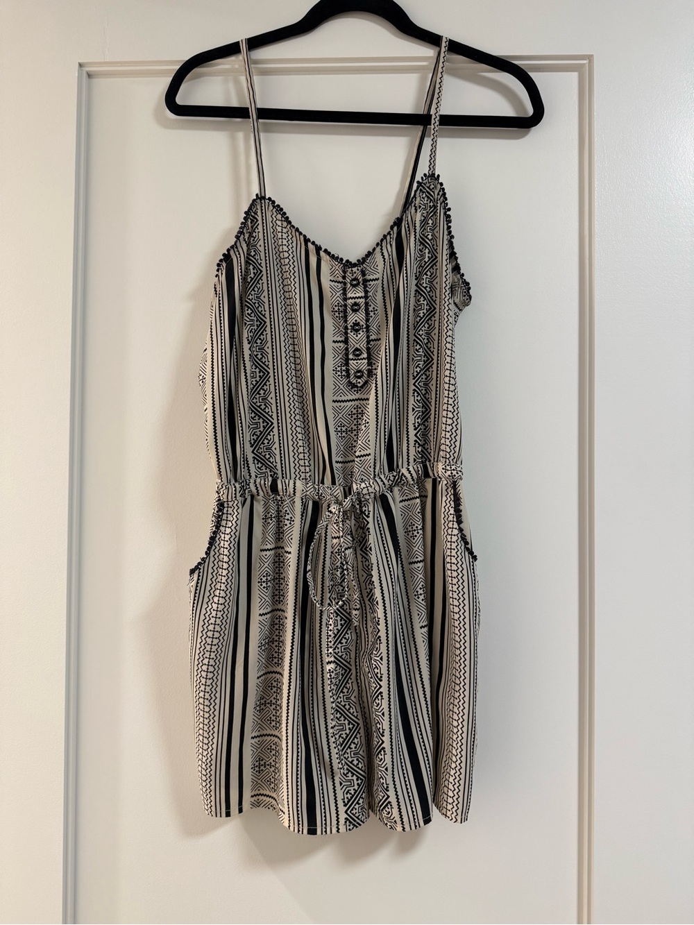 Mango Black and White Striped Sleeveless Romper